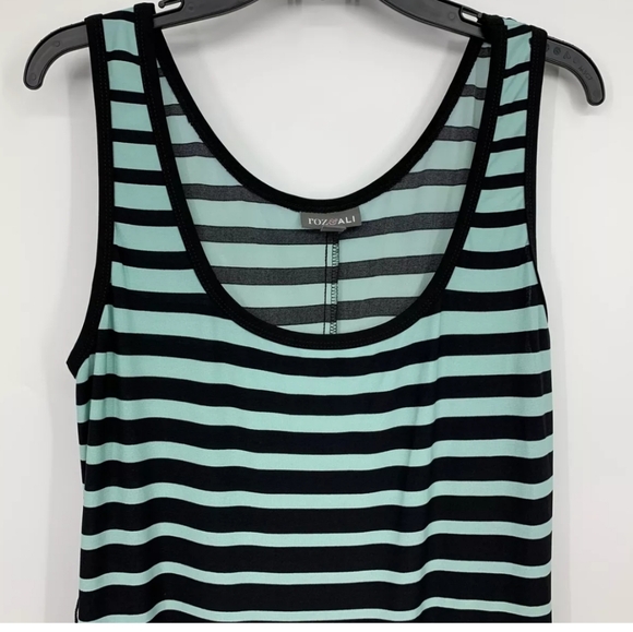 Roz & Ali Dress Size 10 Maxi Stripe Blue Black Jersey Stretch Sleeveless PTP:18" - Picture 2 of 8